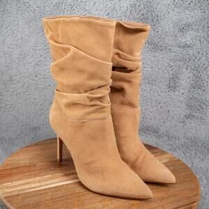 Schutz Ashlee Suede Slouch Bootie 7.5 B Pointed Toe Stiletto Heel Pull On